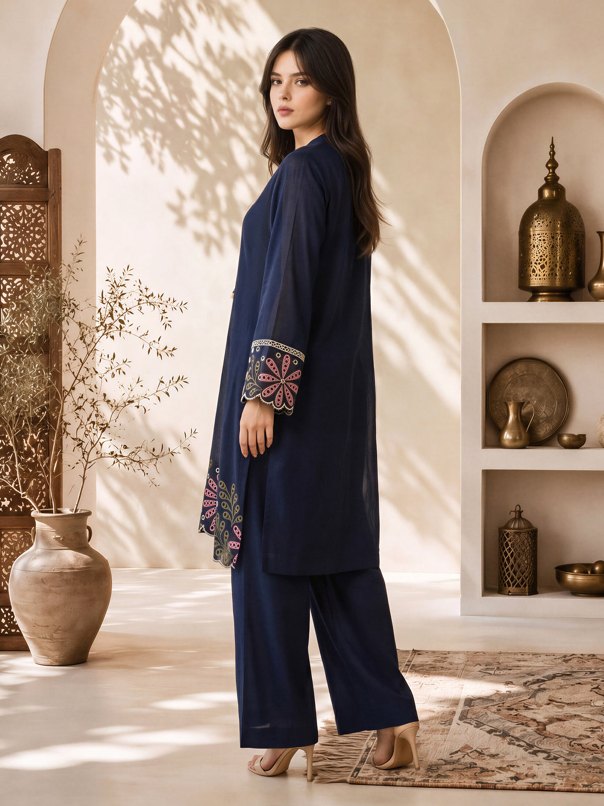 2 Piece Slub Khaddar Suit- Embroidered (Pret)