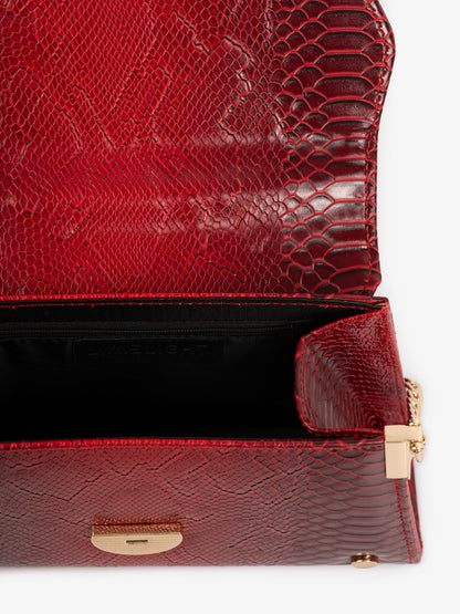 Snake Textured Baguette Handbag