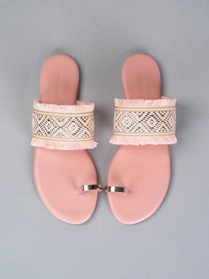 Blush Fringe Slides