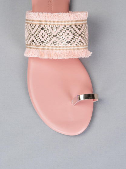 Blush Fringe Slides