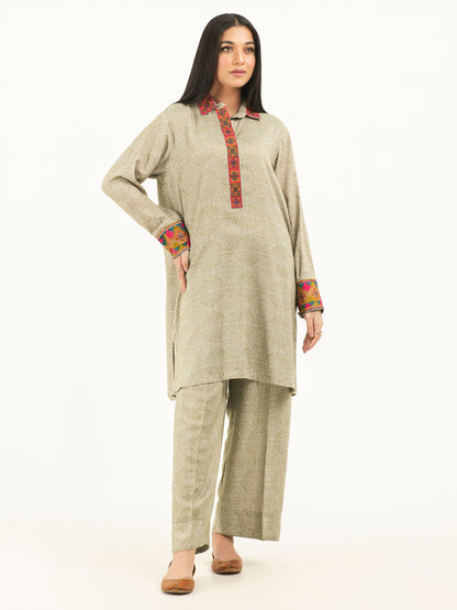 2 Piece Linen Suit-Embroidered (Pret)