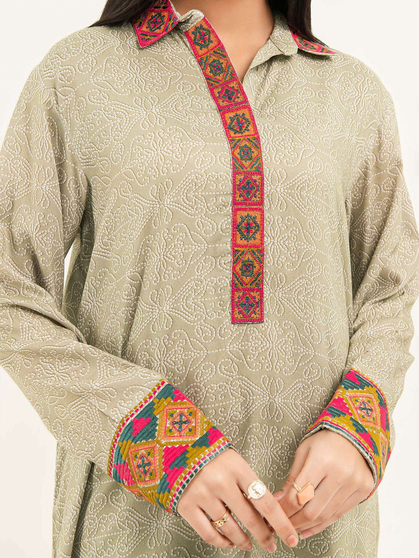 2 Piece Linen Suit-Embroidered (Pret)