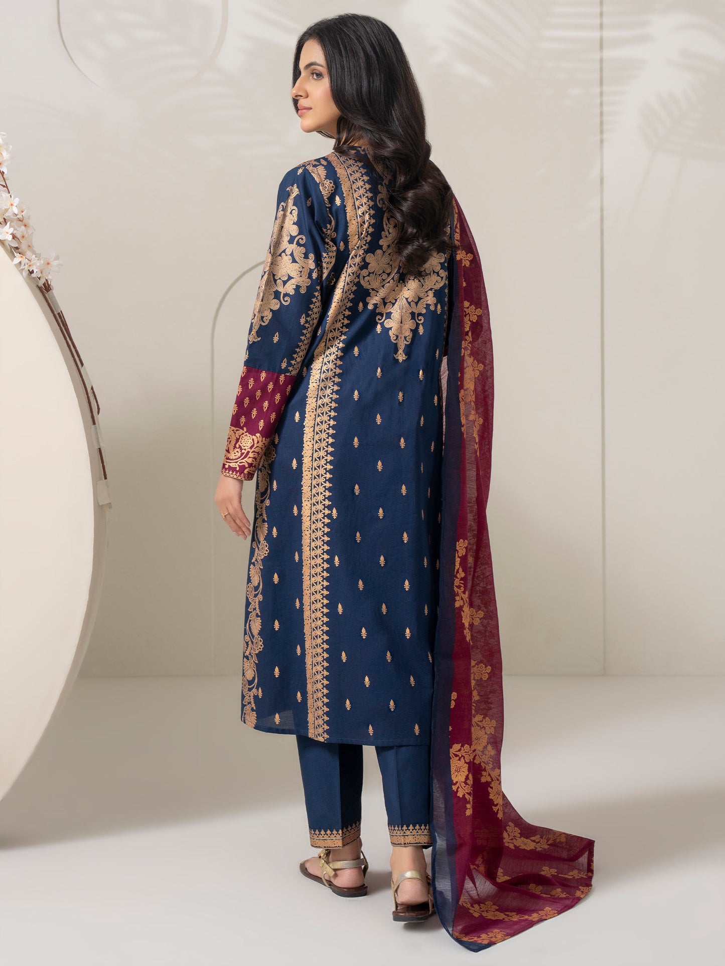 3 Piece Cambric Suit-Embellished (Pret)