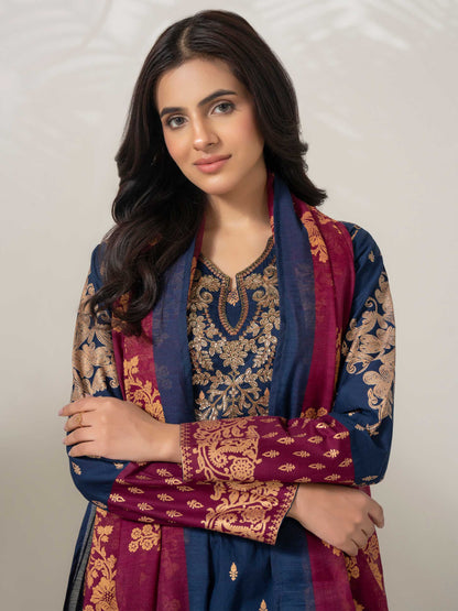 3 Piece Cambric Suit-Embellished (Pret)