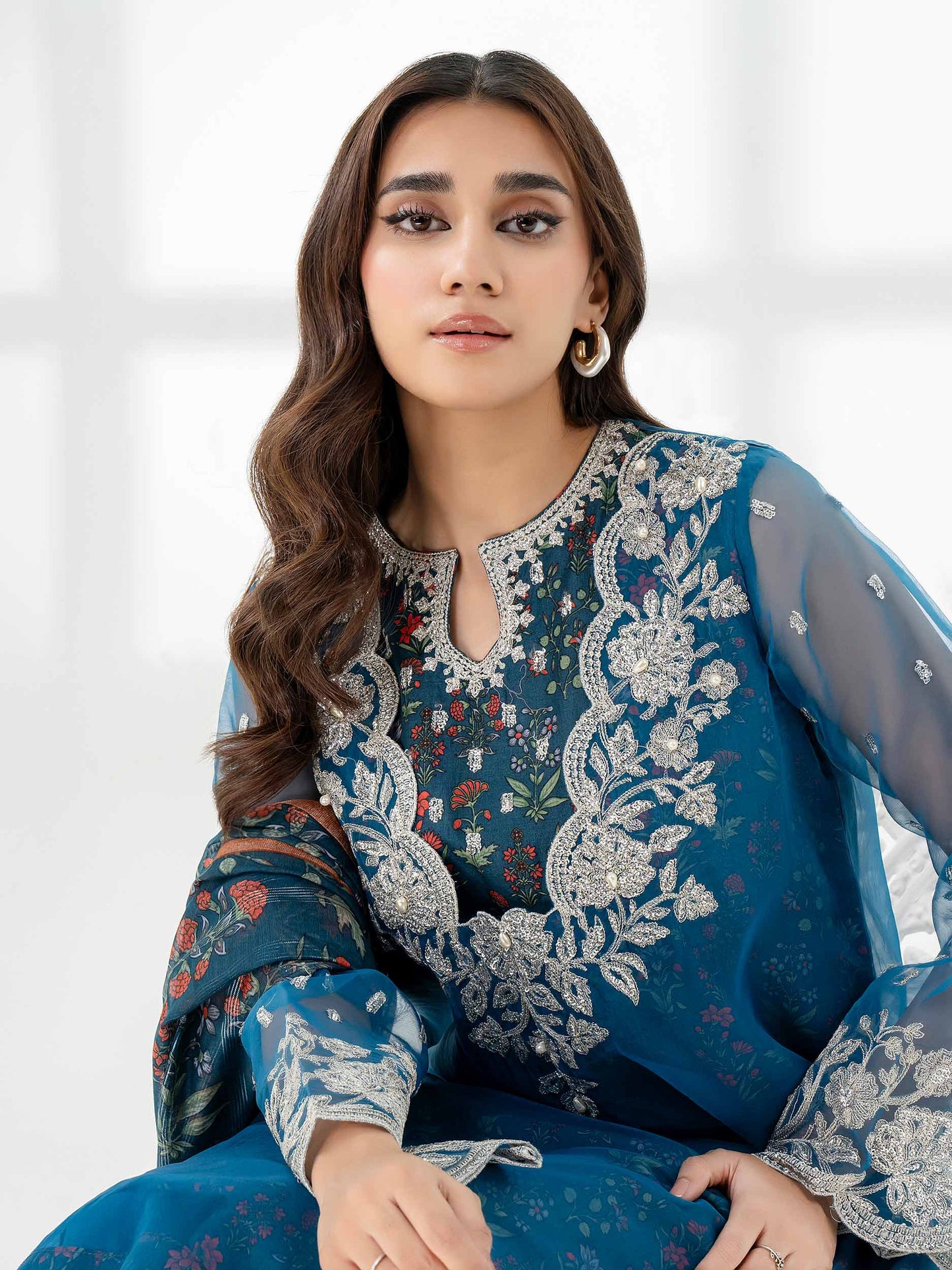 3 Piece Organza Suit-Embroidered (Pret)