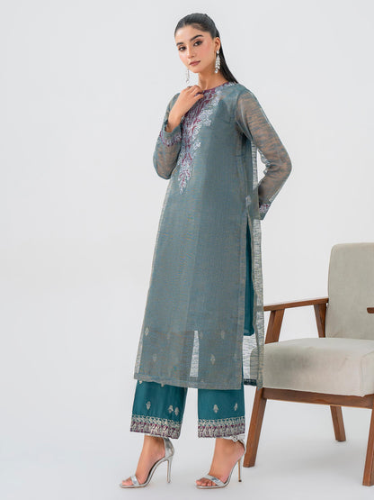 2 Piece Zari Net Suit-Embroidered (Pret)
