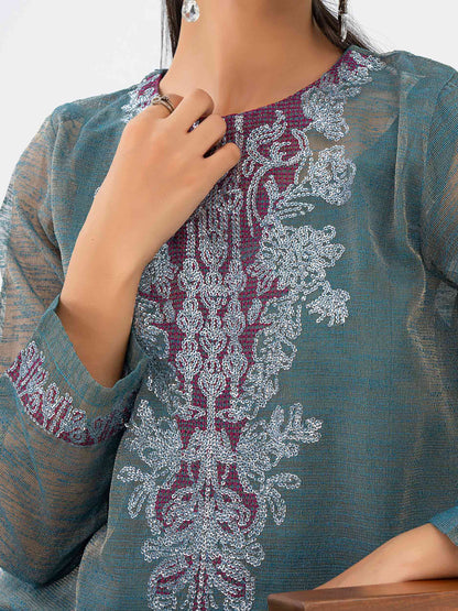 2 Piece Zari Net Suit-Embroidered (Pret)