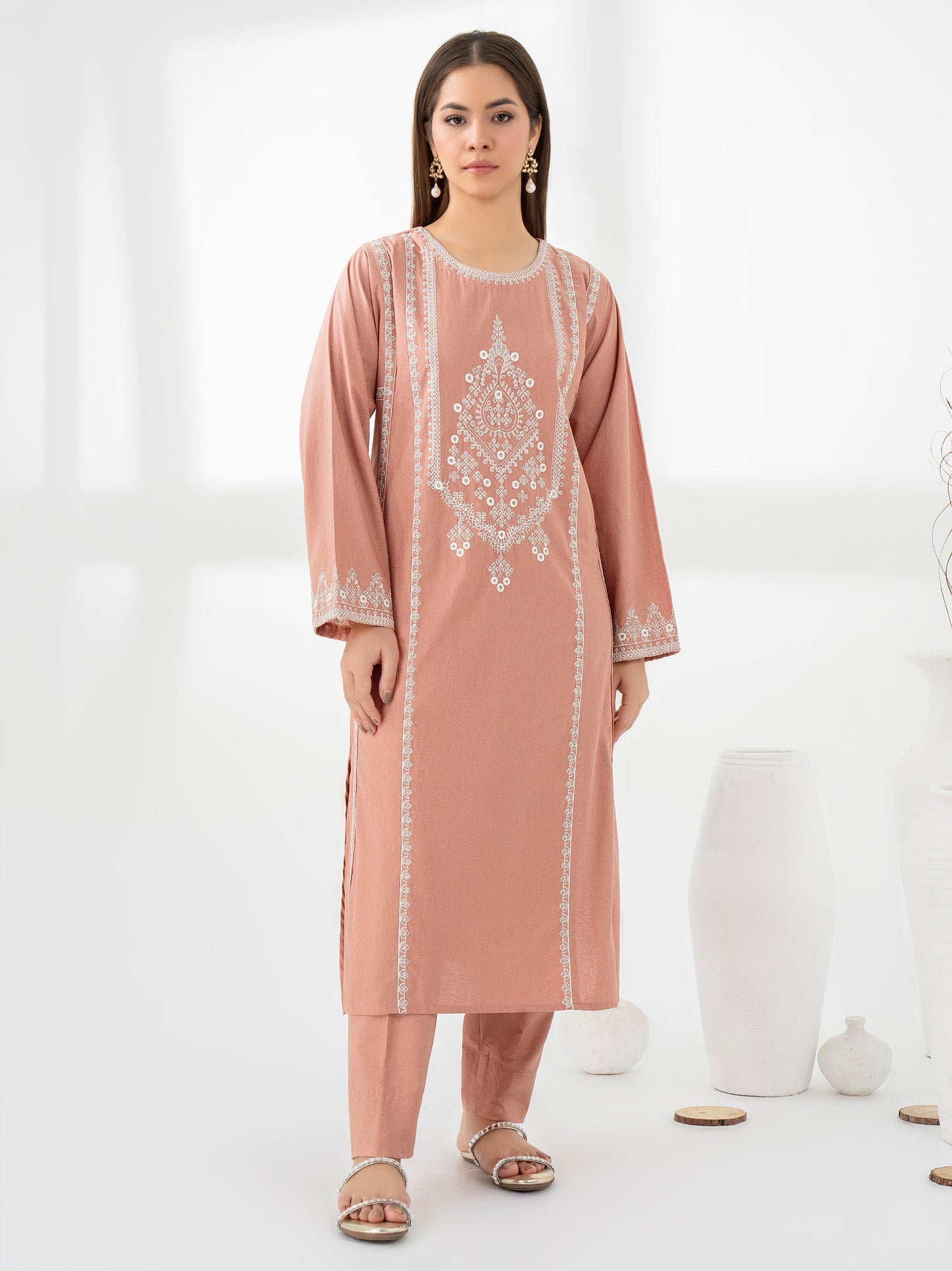 2 Piece Karandi Suit-Embroidered (Pret)
