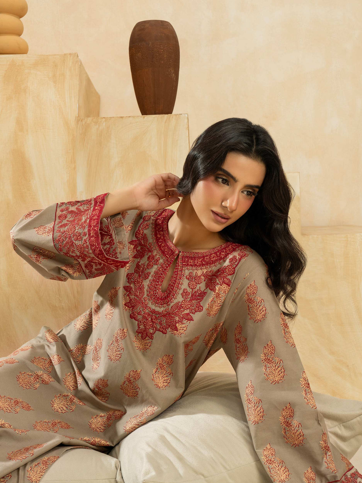 2 Piece Cotton Suit-Embroidered (Pret)