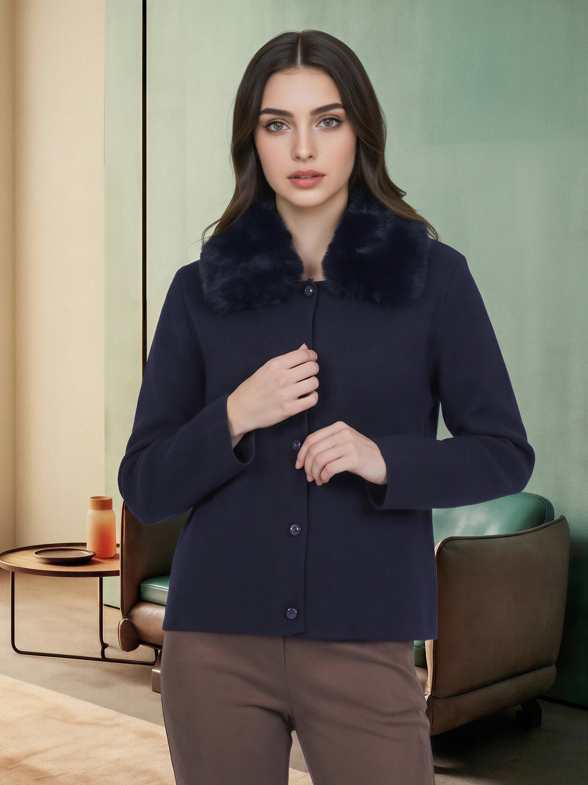 Fur Collar Cardigan