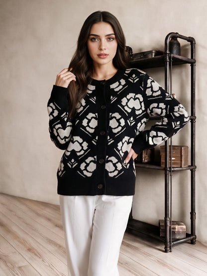 Woolen Jacquard Cardigan