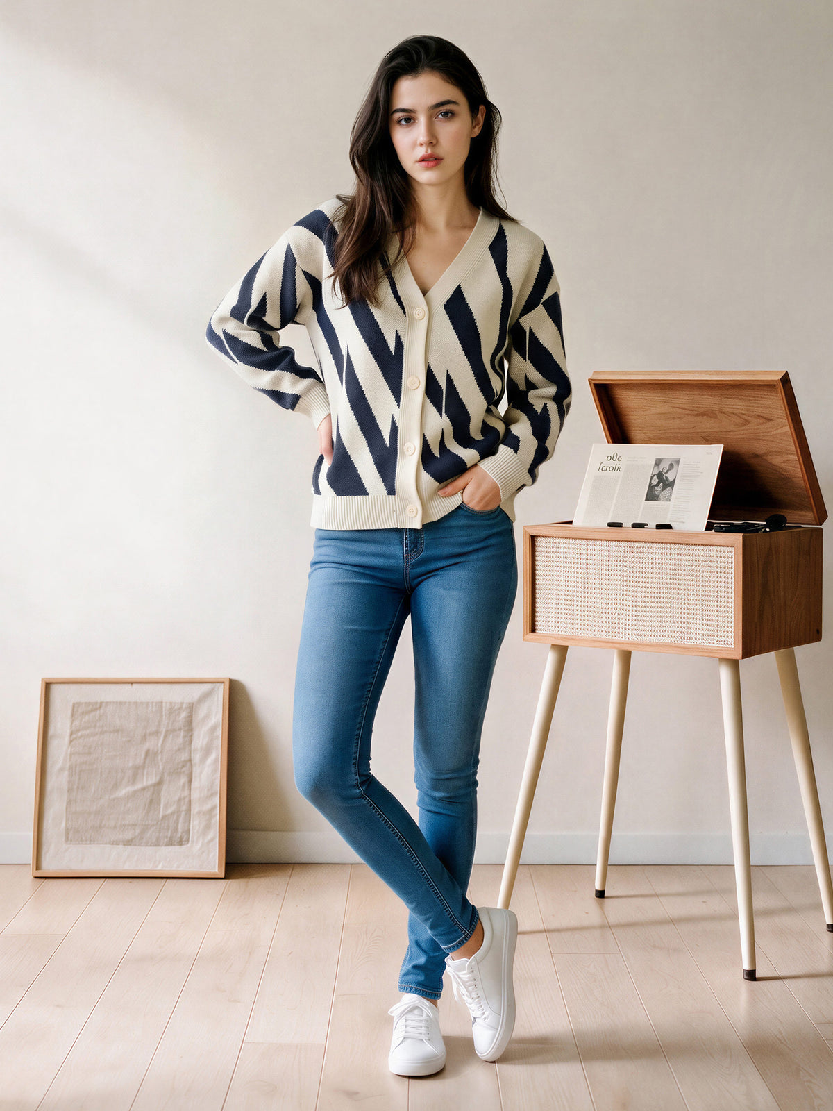 Abstract Stripe Cardigan