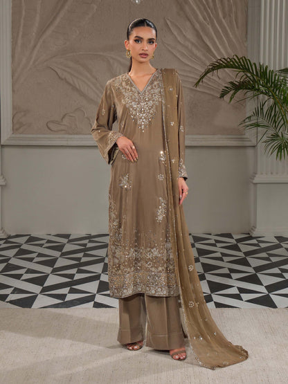 3 Piece Velvet Suit-Embroidered (Unstitched)