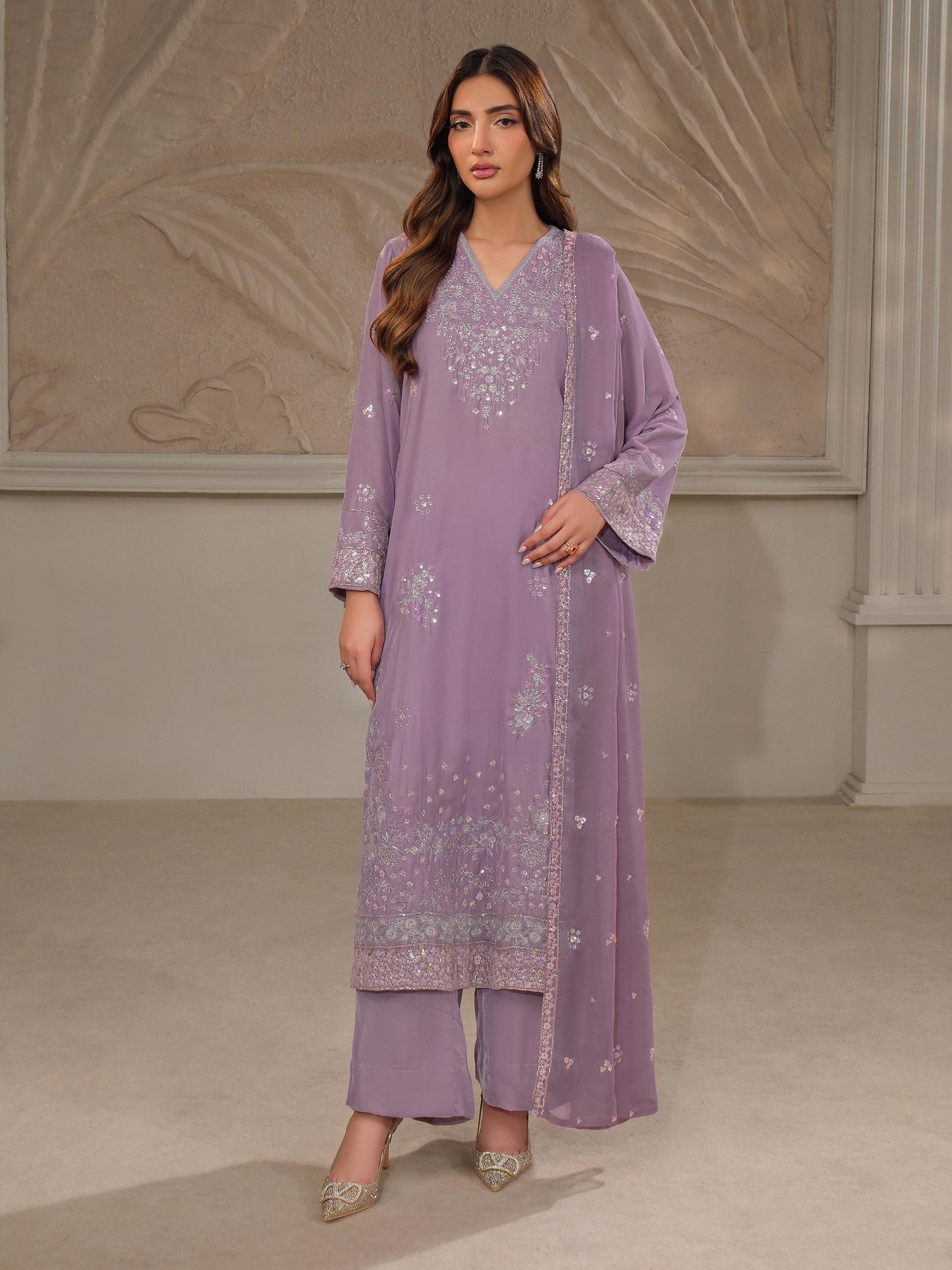 3 Piece Velvet Suit-Embroidered (Unstitched)