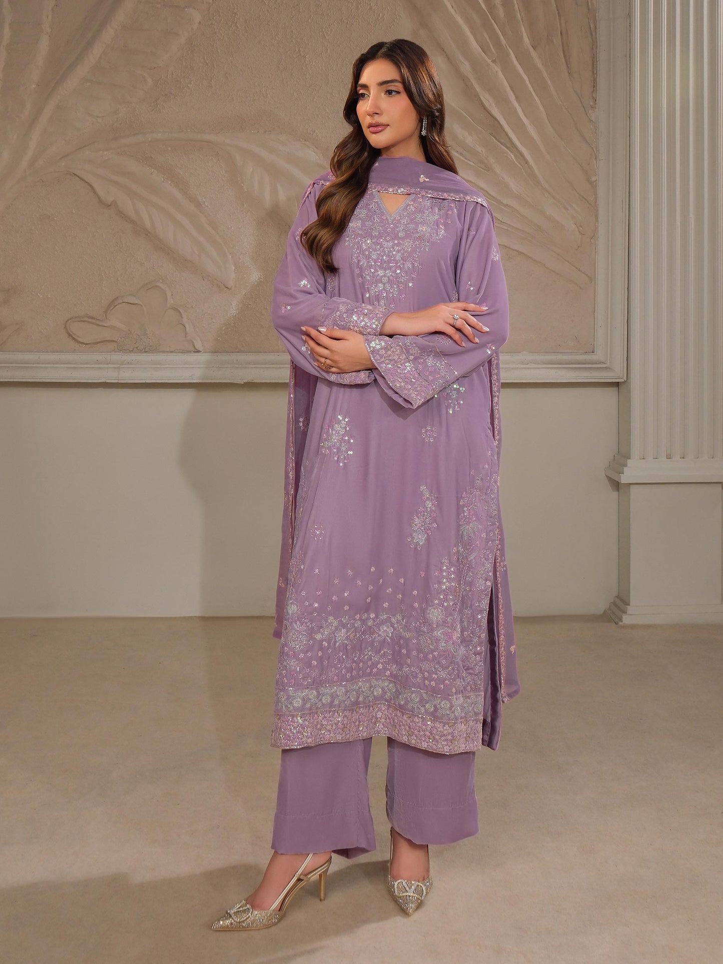 3 Piece Velvet Suit-Embroidered (Unstitched)