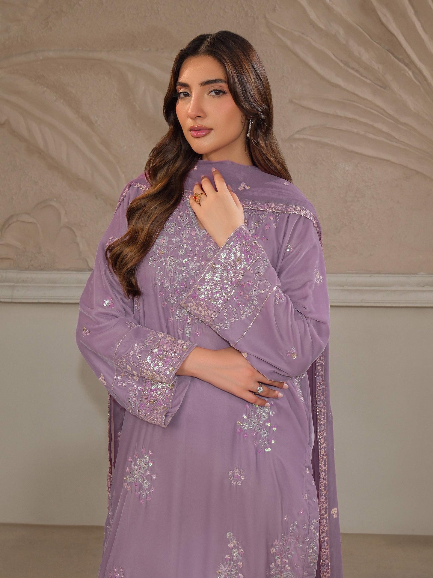 3 Piece Velvet Suit-Embroidered (Unstitched)