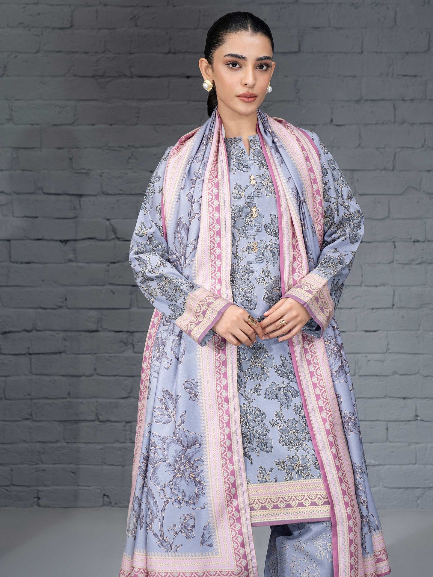 3 Piece Khaddar Suit-Paste Print (Unstitched)