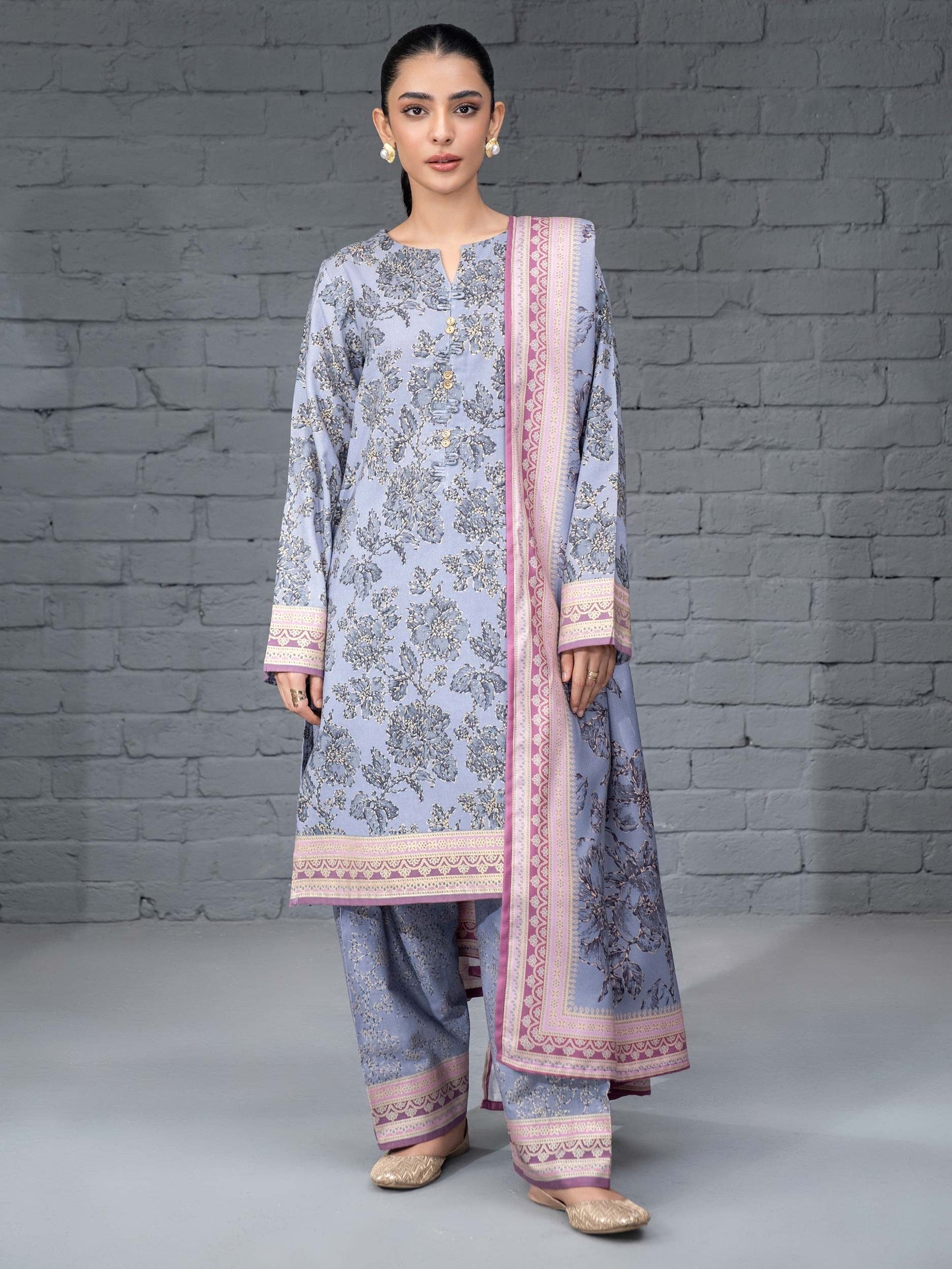3 Piece Khaddar Suit-Paste Print (Unstitched)