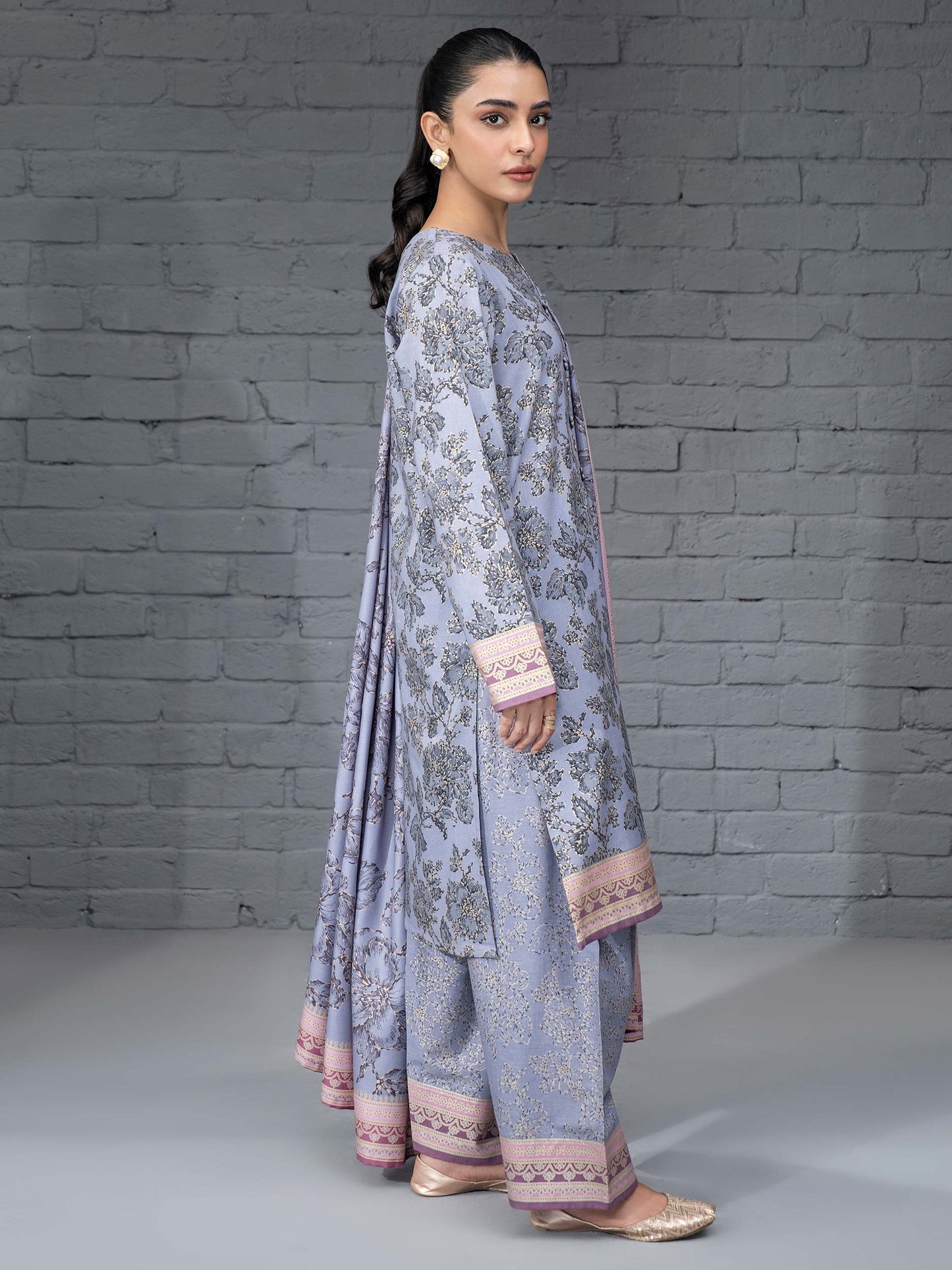 3 Piece Khaddar Suit-Paste Print (Unstitched)
