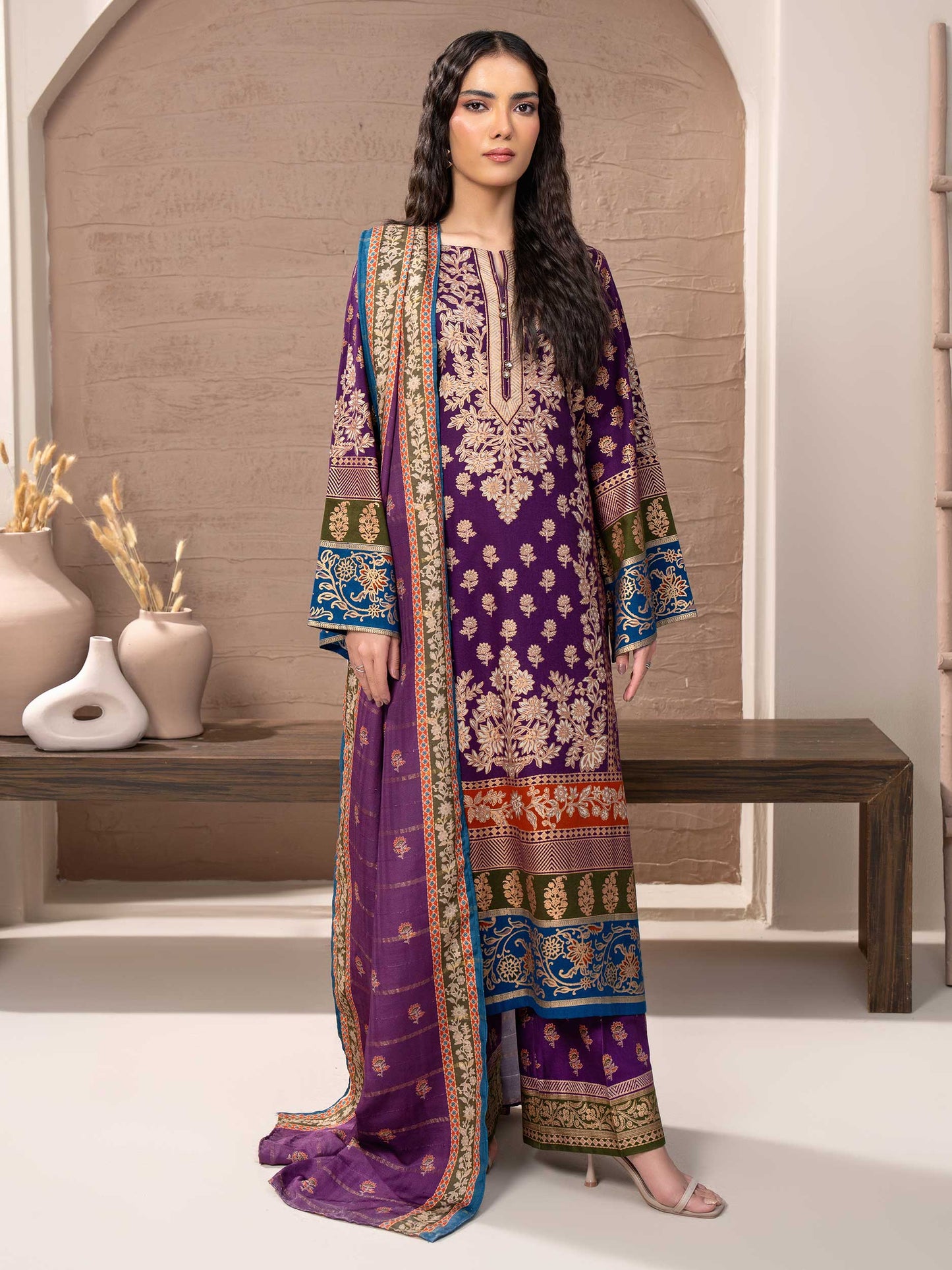 3 Piece Khaddar Suit-Paste Print (Unstitched)
