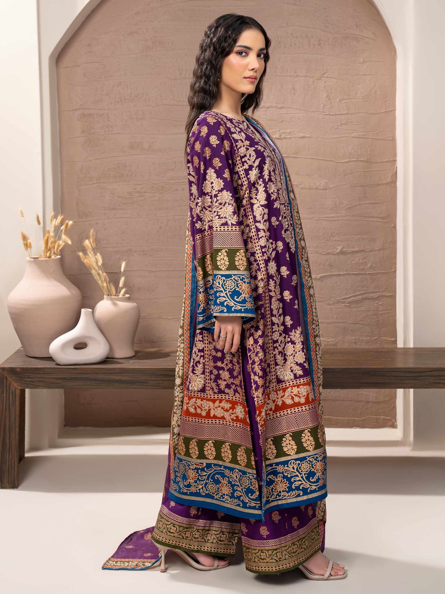 3 Piece Khaddar Suit-Paste Print (Unstitched)