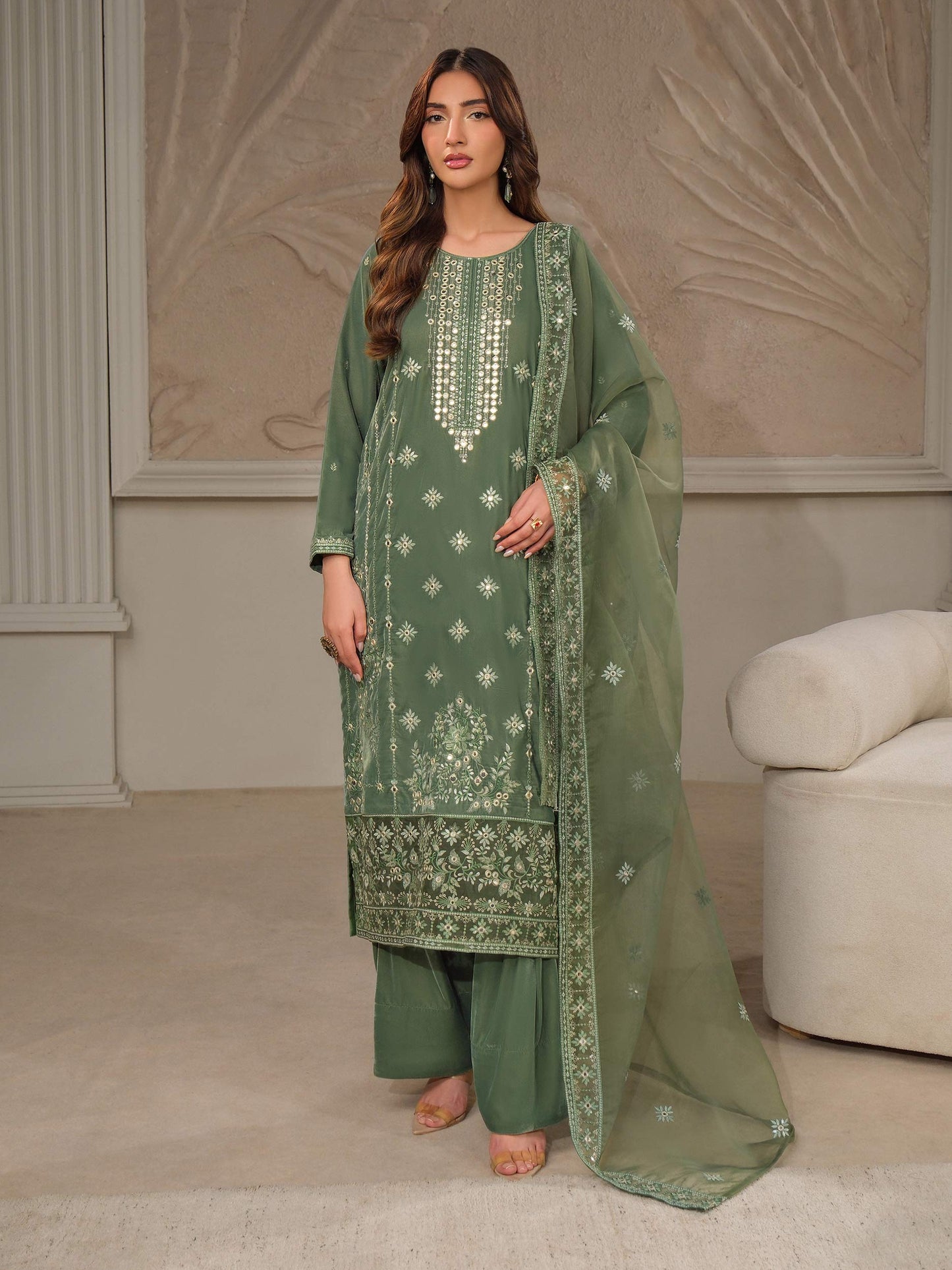 3 Piece Velvet Suit-Embroidered (Unstitched)