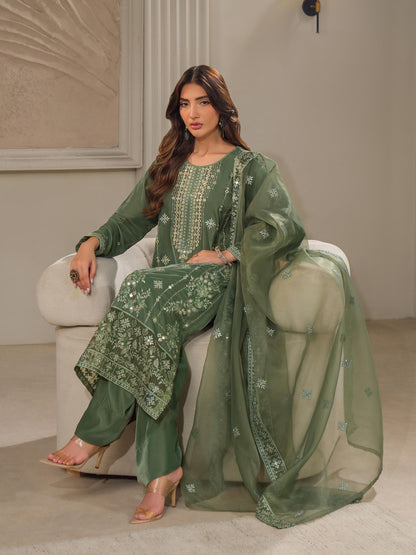 3 Piece Velvet Suit-Embroidered (Unstitched)