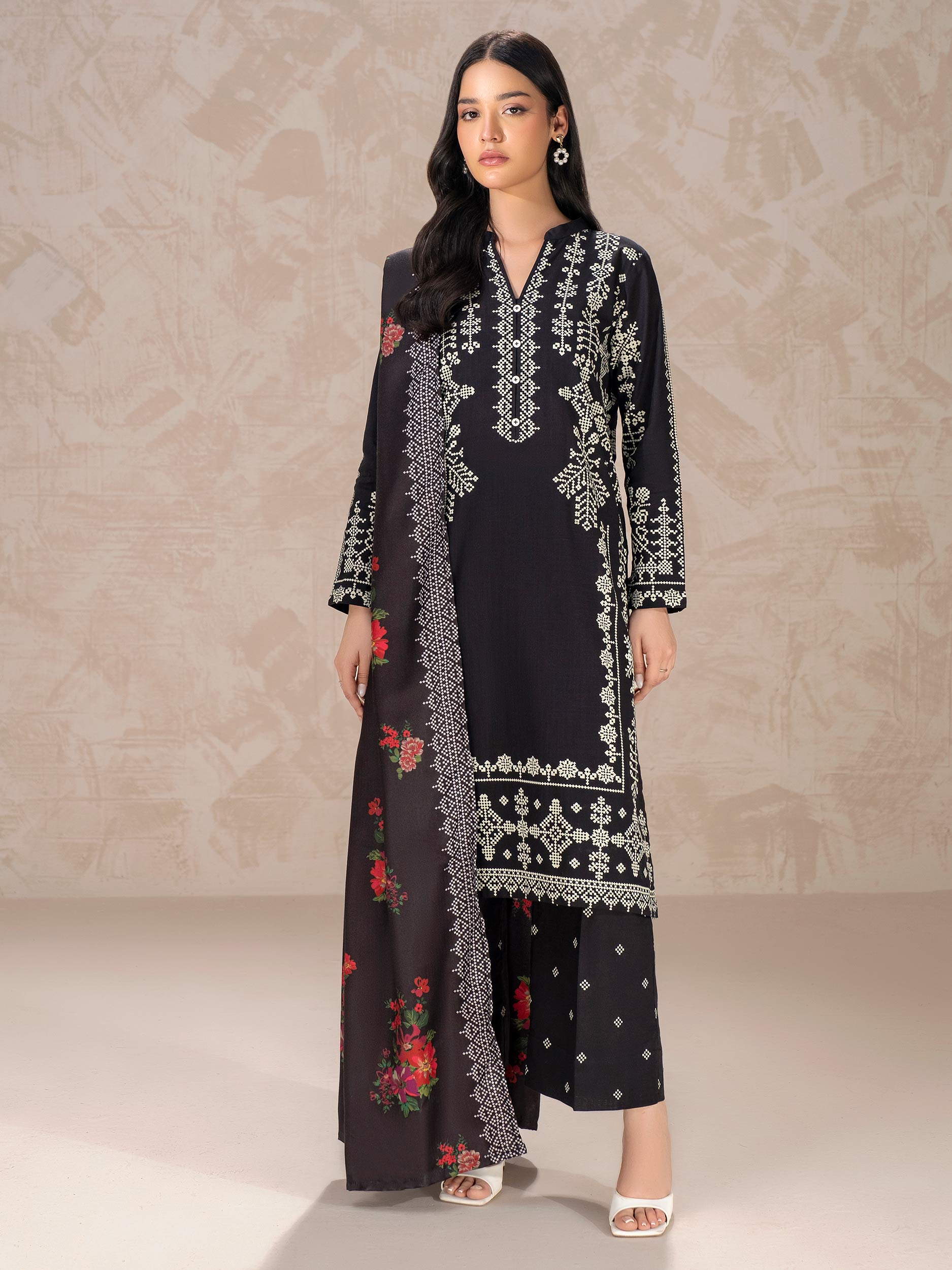 3-Pc Khaddar Suit Printed