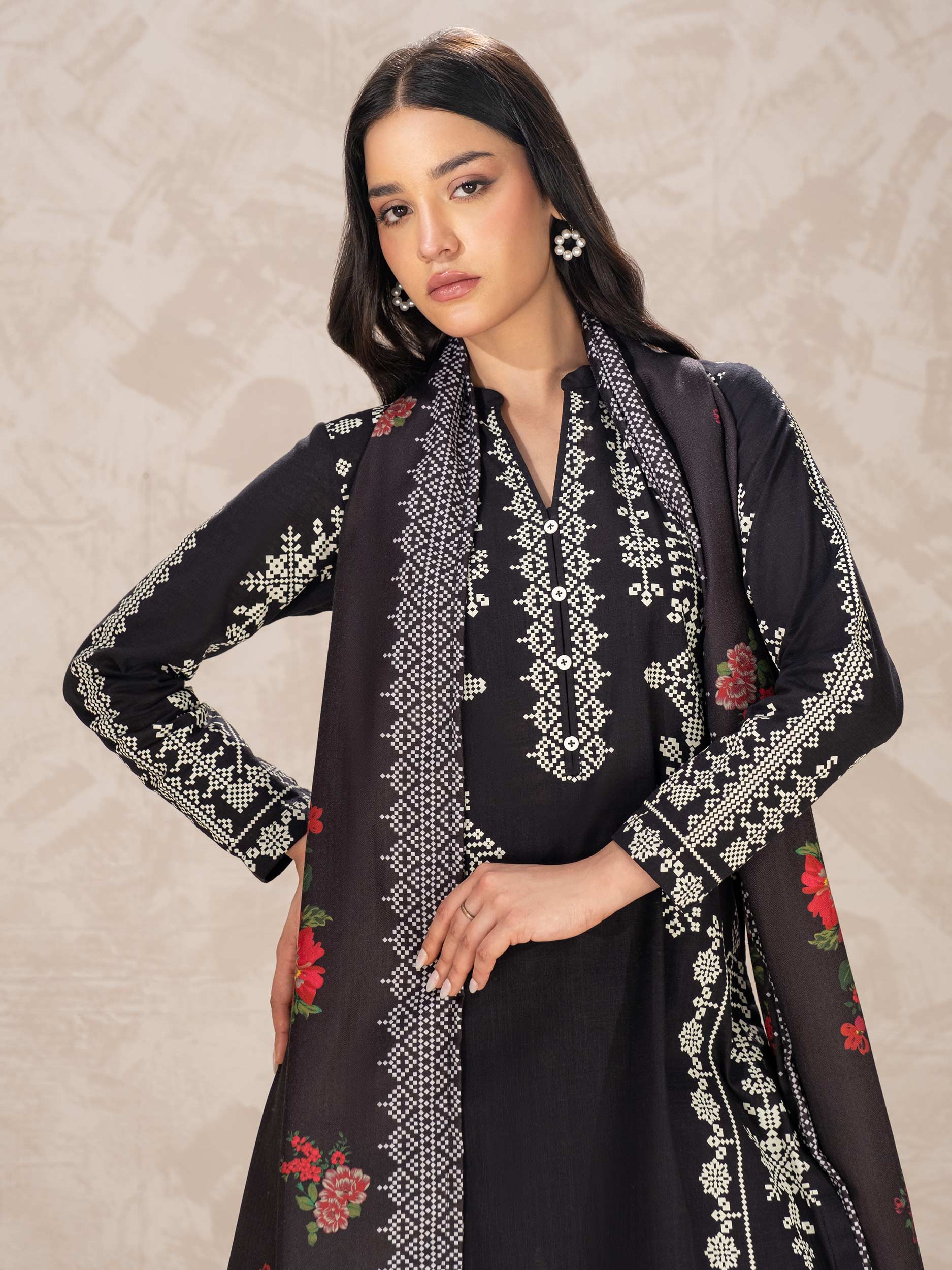 3-Pc Khaddar Suit Printed