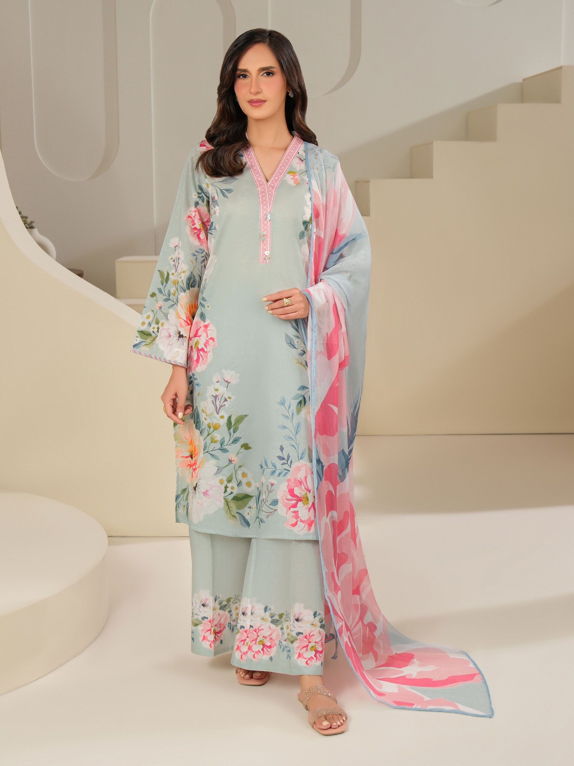 3-Pc Cambric Suit Printed