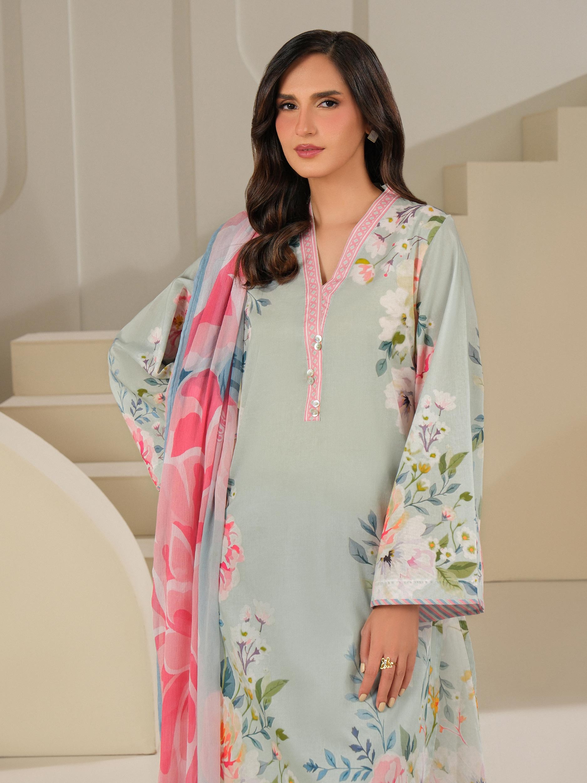 3-Pc Cambric Suit Printed