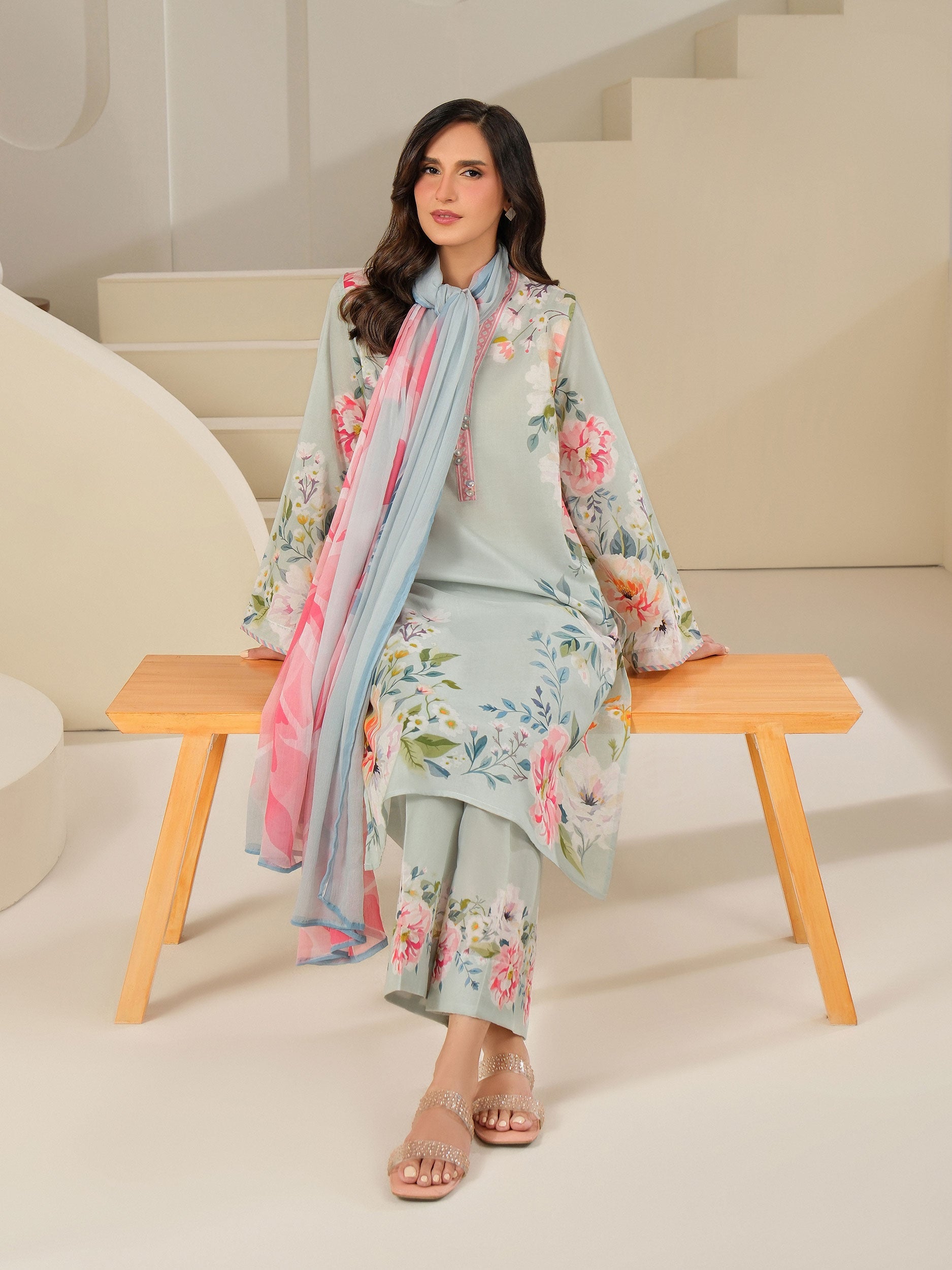 3-Pc Cambric Suit Printed
