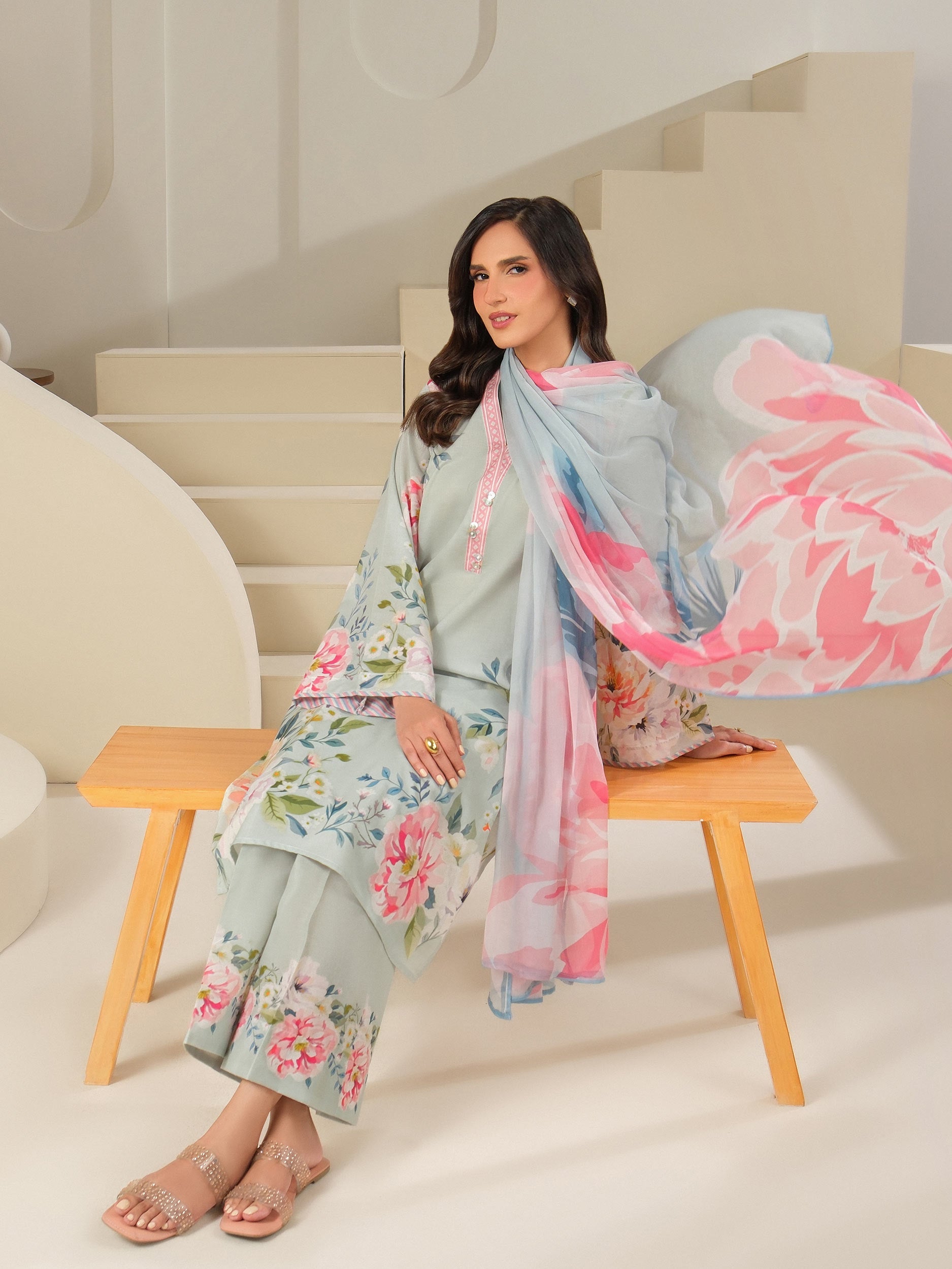 3-Pc Cambric Suit Printed