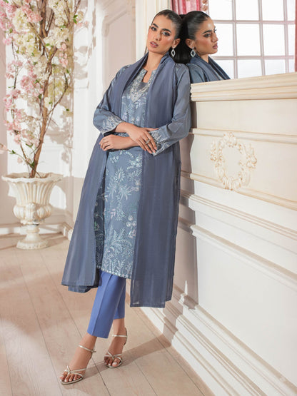 3 Piece Raw Silk Suit-Embroidered (Unstitched)