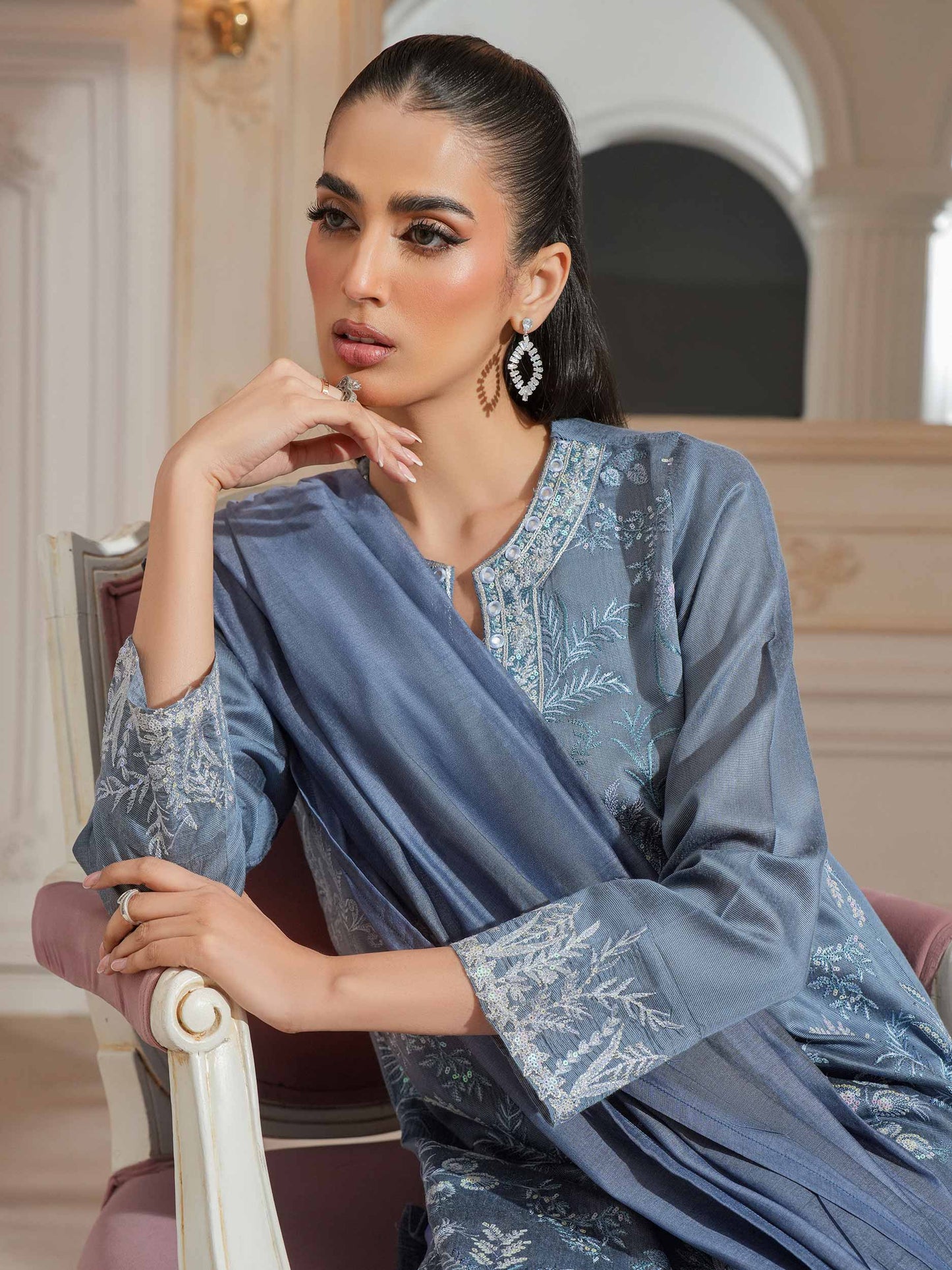 3 Piece Raw Silk Suit-Embroidered (Unstitched)