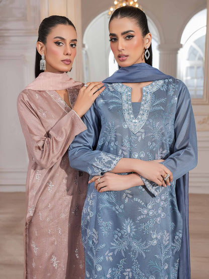 3 Piece Raw Silk Suit-Embroidered (Unstitched)