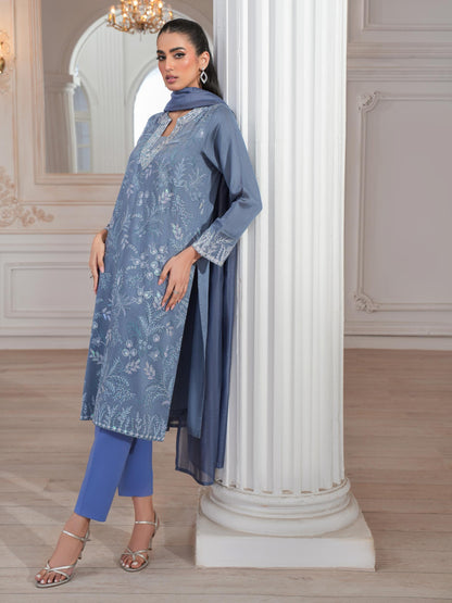 3 Piece Raw Silk Suit-Embroidered (Unstitched)