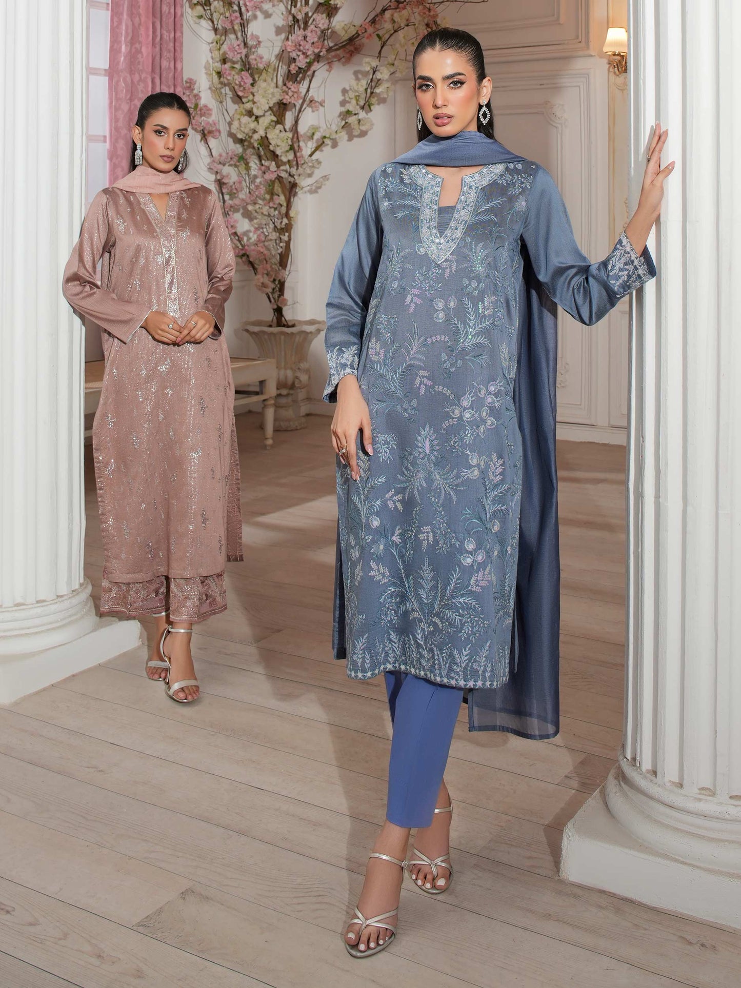 3 Piece Raw Silk Suit-Embroidered (Unstitched)