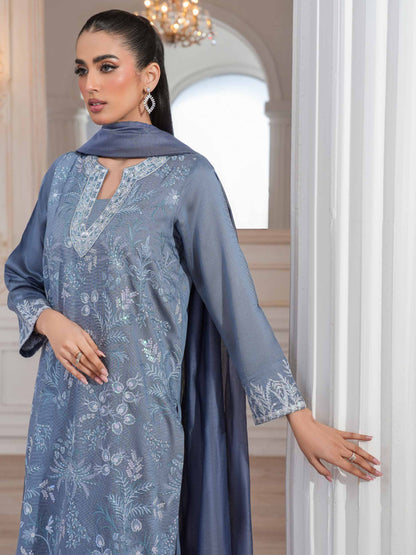 3 Piece Raw Silk Suit-Embroidered (Unstitched)