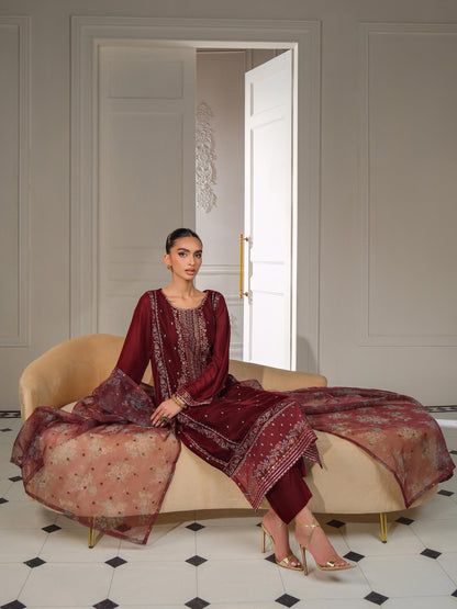 3 Piece Velvet Suit-Embroidered (Unstitched)