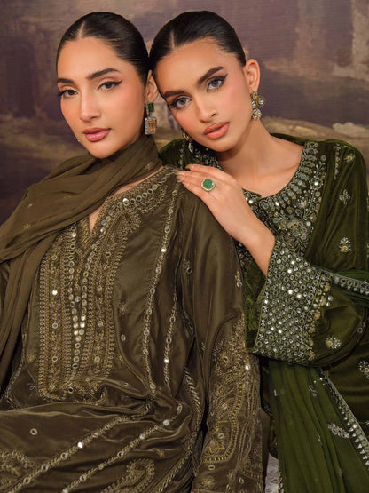 3 Piece Velvet Suit-Embroidered (Unstitched)