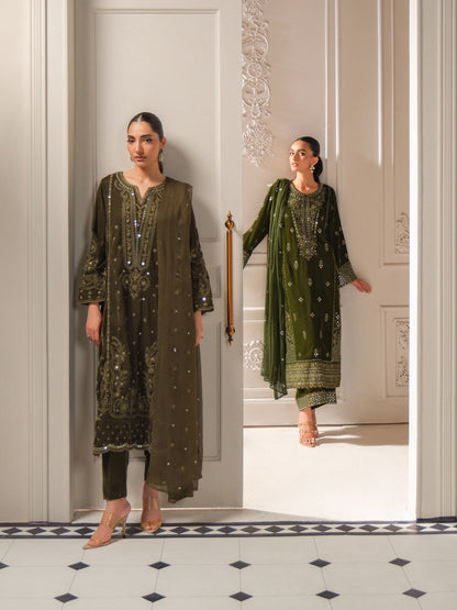 3 Piece Velvet Suit-Embroidered (Unstitched)