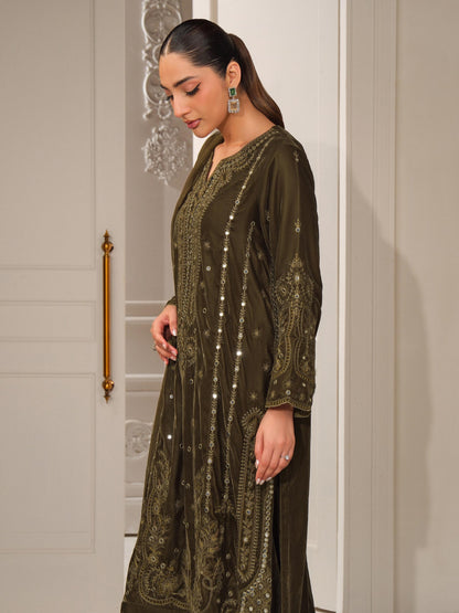 3 Piece Velvet Suit-Embroidered (Unstitched)