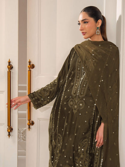 3 Piece Velvet Suit-Embroidered (Unstitched)