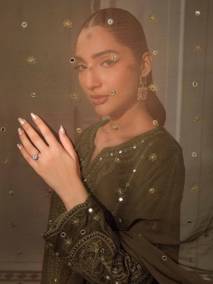 3 Piece Velvet Suit-Embroidered (Unstitched)