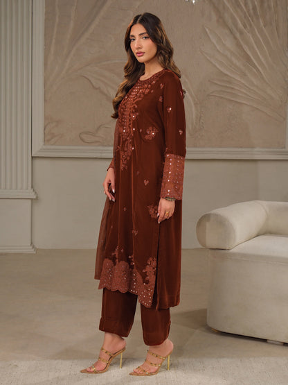 3 Piece Velvet Suit-Embroidered (Unstitched)