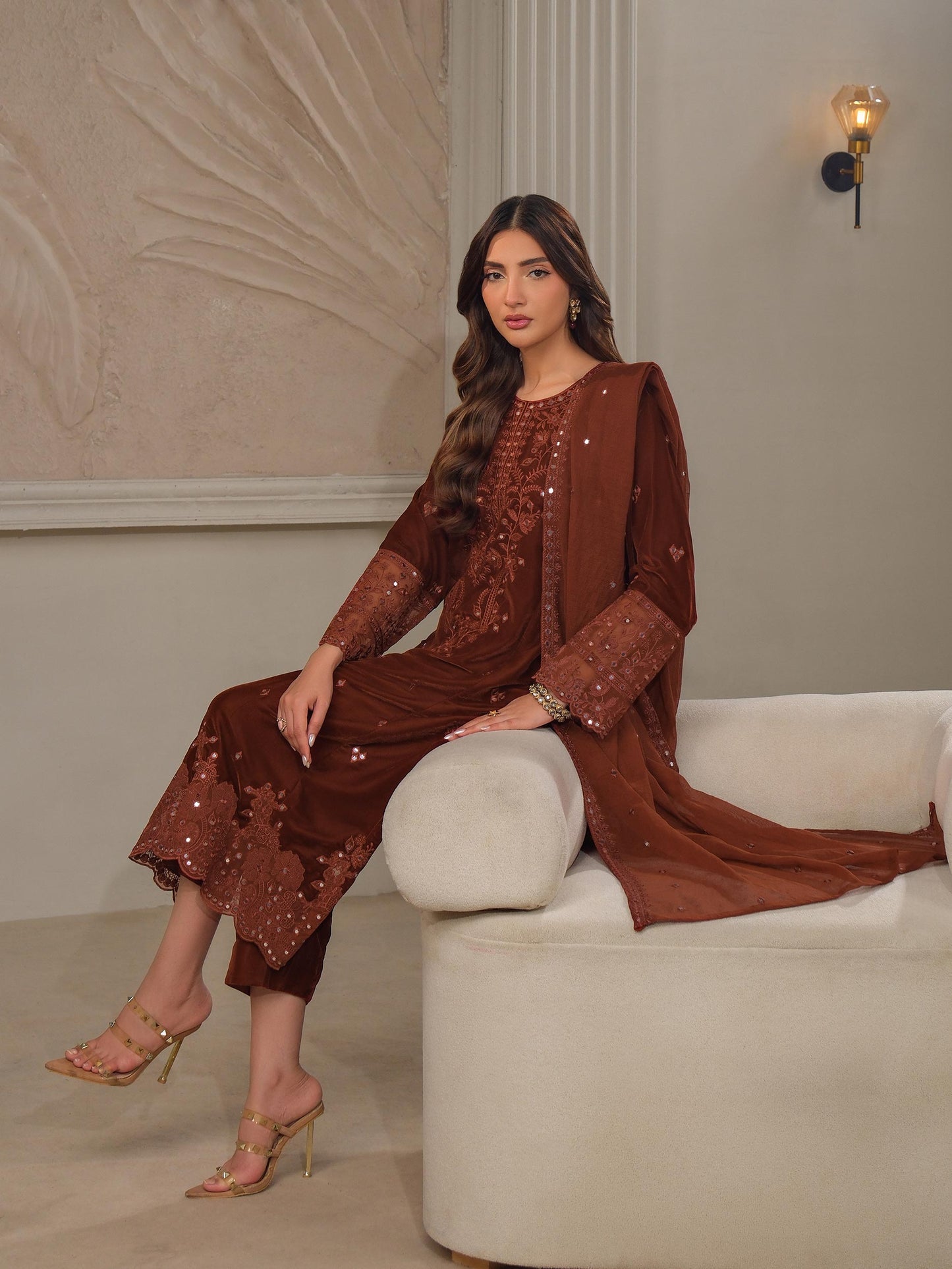 3 Piece Velvet Suit-Embroidered (Unstitched)