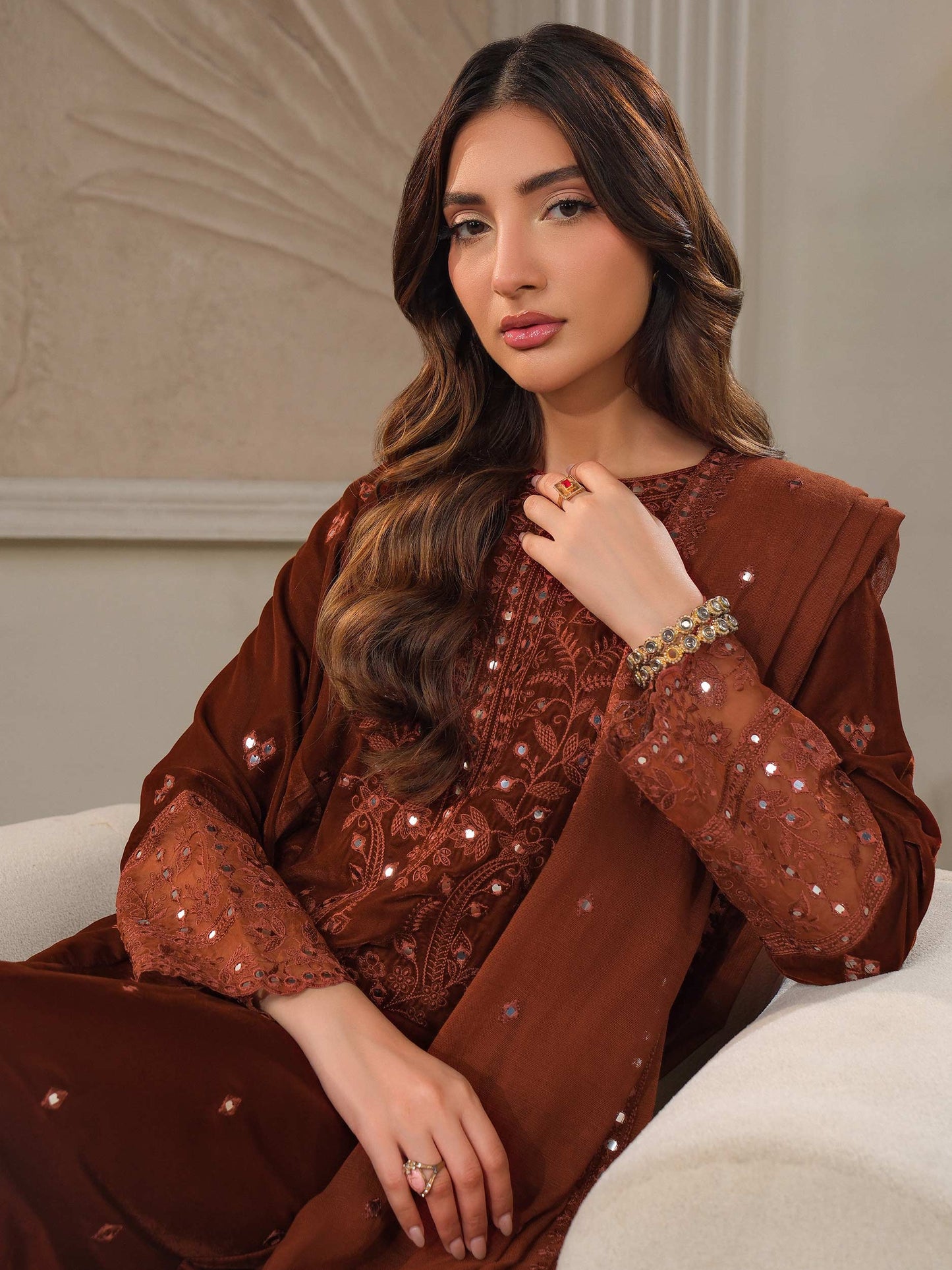 3 Piece Velvet Suit-Embroidered (Unstitched)