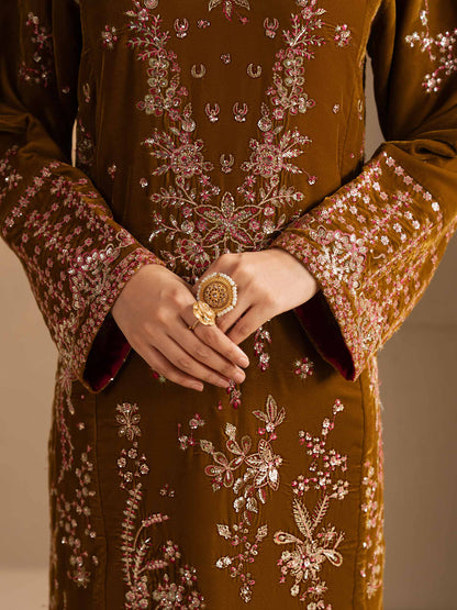 3 Piece Velvet Suit-Embroidered (Unstitched)