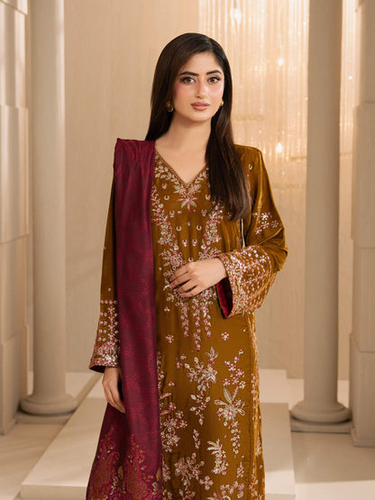 3 Piece Velvet Suit-Embroidered (Unstitched)